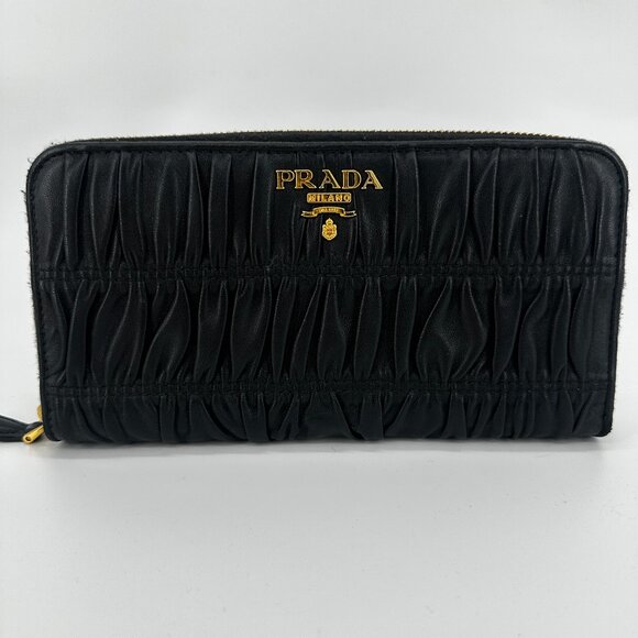 Prada Black Nappa Gaufre Zip Around Wallet - Picture 1 of 6